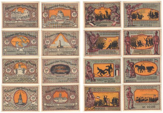  Набор банкнот. Германия. Зюдербраруп 50 пфеннигов 1921 год. Нотгельды, 8 штук. (VF-XF) 