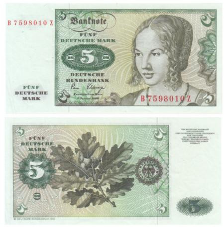  Бона. Германия (ФРГ) 5 марок 1980 год. Молодая венецианка (Альбрехт Дюрер). (XF) 