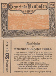 Бона. Австрия. Нойхофен-ан-дер-Ибс 20 геллеров 1920 год. Нотгельд. (XF)