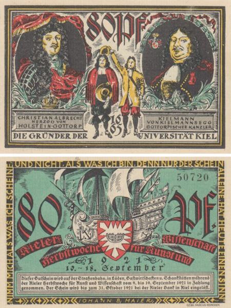  Бона. Германия. Киль 80 пфеннигов 1921 год (вариант 2). Нотгельд. (XF) 