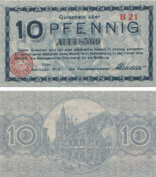 Бона. Германия. Кёльн 10 пфеннигов 1917 год. Нотгельд. (XF)