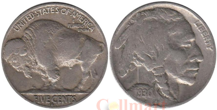  США. 5 центов 1930 год. Индеец. Бизон. (S) 