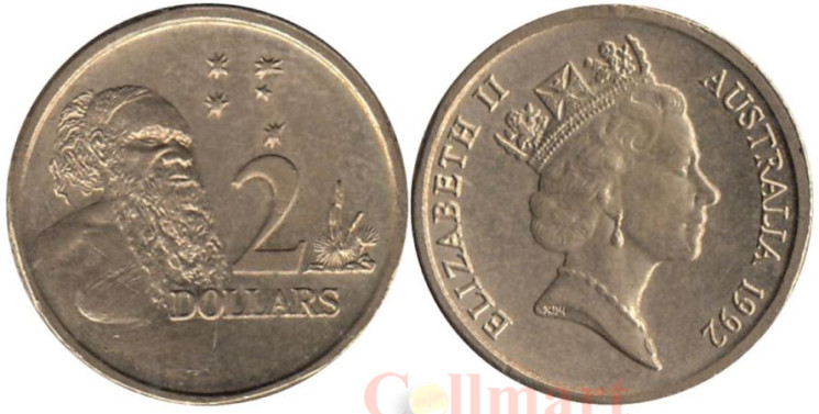  Австралия. 2 доллара 1992 год. Австралийский абориген. 