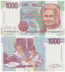 Бона. Италия 1000 лир 1990 год. Мария Монтессори. (VF)