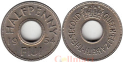 Фиджи. 1/2 пенни 1954 год. Королева Елизавета II.