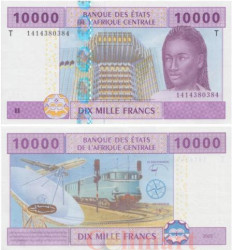 Бона. Центральная Африка, Республика Конго (литера Т) 10000 франков 2002 год. Женщина. P-110 Td (Пресс)