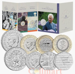 Великобритания. Набор монет 2023 год. Король Карл III. Новый дизайн, не содержат регулярных монет. (5 штук в буклете)