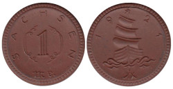 Германия. Саксония. 1 марка 1921 год. Парусник. Нотгельд, керамика.