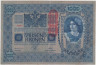  Бона. Австрия 1000 крон 1902 (1919) год. Женский портрет. (вертикальная надпечатка) (VF) 
