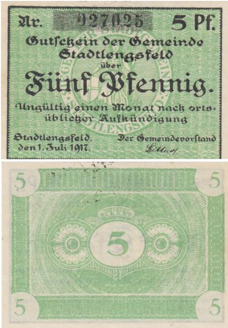  Бона. Германия. Штадтленгсфельд 5 пфеннигов 1917 год. Нотгельд. (VF) 