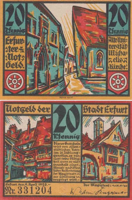  Бона. Германия. Эрфурт 20 пфеннигов 1920 год. Нотгельд. (XF) 