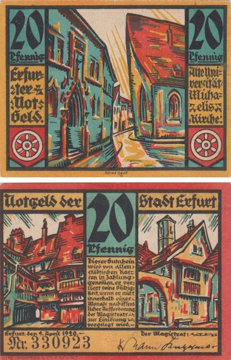  Бона. Германия. Эрфурт 20 пфеннигов 1920 год. Нотгельд. (XF) 