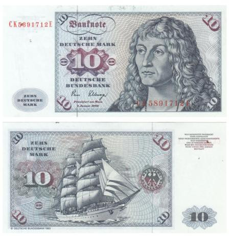  Бона. Германия (ФРГ) 10 марок 1980 год. Молодой человек (Альбрехт Дюрер). (XF) 