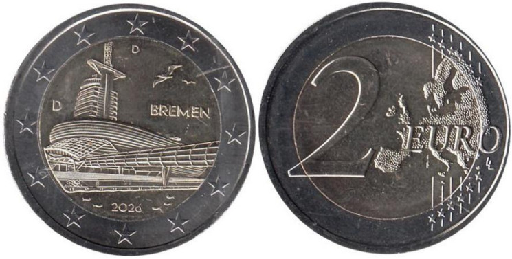  Германия. 2 евро 2026 год. Бремен, музей климатических зон. (D) 