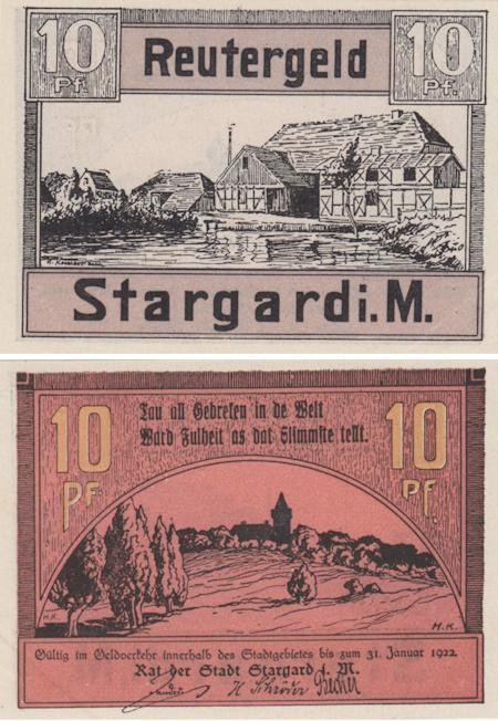  Бона. Германия (Польша). Старгард (Старгард) 10 пфеннигов 1922 год. Нотгельд. (XF) 
