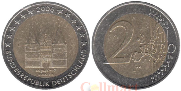  Германия. 2 евро 2006 год. Голштинские ворота в Любеке, Шлезвиг-Гольштейн. (G) 