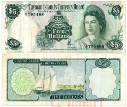Бона. Каймановы Острова 5 долларов 1974 год. Шхуна. (VF)