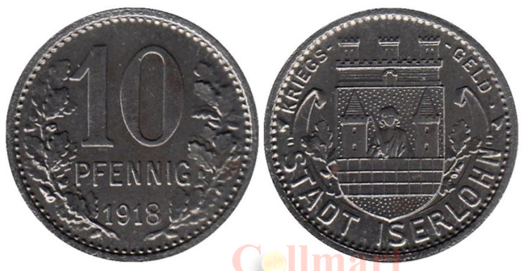  Германия. Изерлон. 10 пфеннигов 1918 год. Нотгельд. 