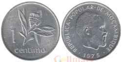 Мозамбик. 1 сентимо 1975 год. Цветущая веточка Северного сахарного куста. Президент Самора Машел.