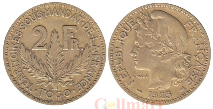  Того. 2 франка 1925 год. Марианна. (ф-2) 