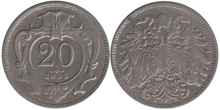  Австрия. 20 геллеров 1895 год. 