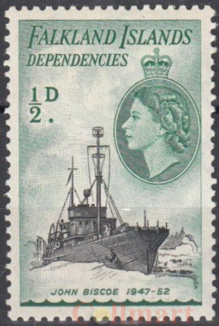  Марка. Фолклендские острова 1954 год. Корабли королевы Елизаветы II. "Джон Бискоу I", 1947-1952.  