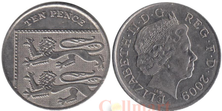  Великобритания. 10 пенсов 2009 год. 