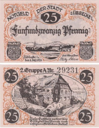 Бона. Германия. Люббекке 25 пфеннигов 1920 год. Дом бургомистра. Нотгельд. (XF)