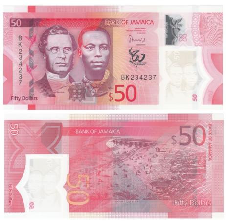  Бона. Ямайка 50 долларов 2022 год. 60 лет независимости. (Пресс) 