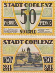Бона. Германия. Кобленц 50 пфеннигов 1921 год. Памятник. Нотгельд. (XF)