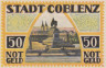  Бона. Германия. Кобленц 50 пфеннигов 1921 год. Памятник. Нотгельд. (XF) 