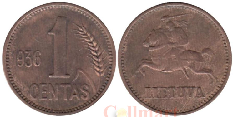  Литва. 1 цент 1936 год. 