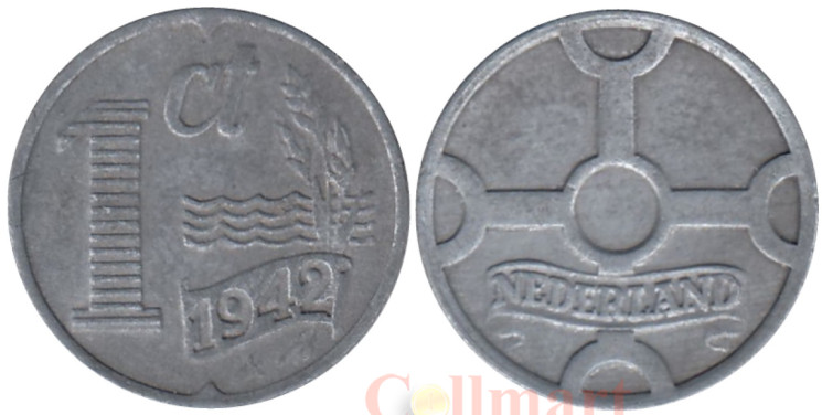  Нидерланды. 1 цент 1942 год. Немецкая оккупация. 