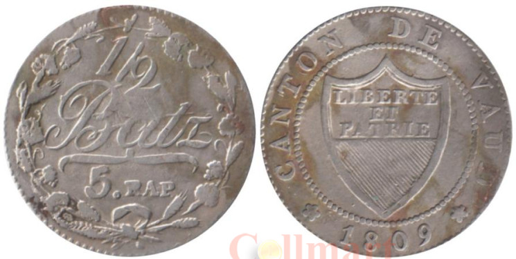  Швейцария. Кантон Во. 1/2 батцена (5 раппенов) 1809 год. Герб. 