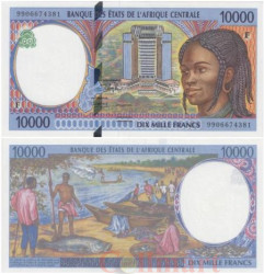 Бона. Центральная Африка, ЦАР (литера F) 10000 франков 1999 год. Женщина. P-305Fe (Пресс)