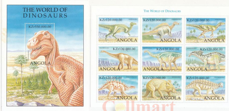  Почтовый блок + малый лист. Ангола. Мир динозавров (1998). 