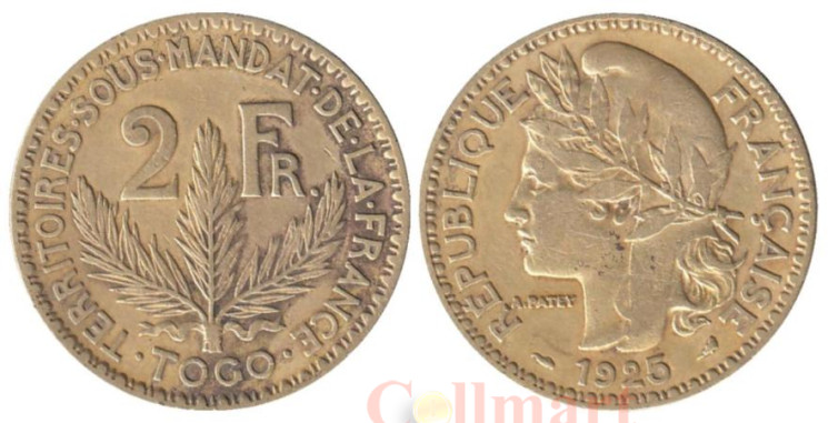  Того. 2 франка 1925 год. Марианна. (ф-1) 