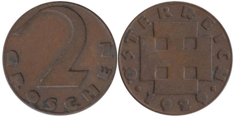  Австрия. 2 гроша 1929 год. 