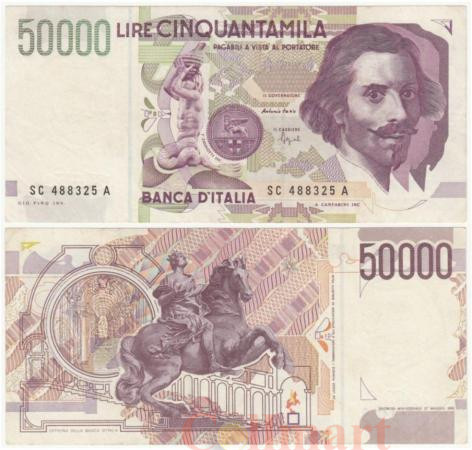  Бона. Италия 50000 лир 1992 год. Джованни Лоренцо Бернини. (VF+) 