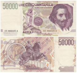 Бона. Италия 50000 лир 1992 год. Джованни Лоренцо Бернини. (VF)