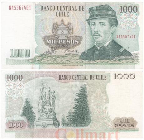  Бона. Чили 1000 песо 2000 год. Игнасио Каррера Пинто. (F-VF) 