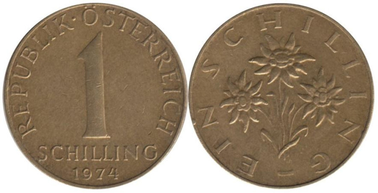  Австрия. 1 шиллинг 1974 год. 