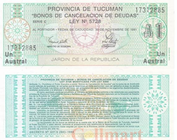  Бона. Аргентина. Провинция Тукуман 1 аустраль 1991 год. (Пресс) 