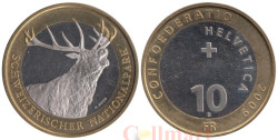 Швейцария. 10 франков 2009 год. Швейцарский национальный парк - олень.