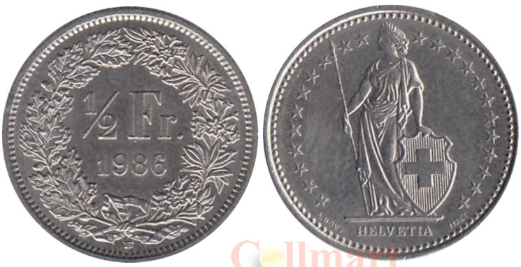  Швейцария. 1/2 франка 1986 год. Гельвеция. 