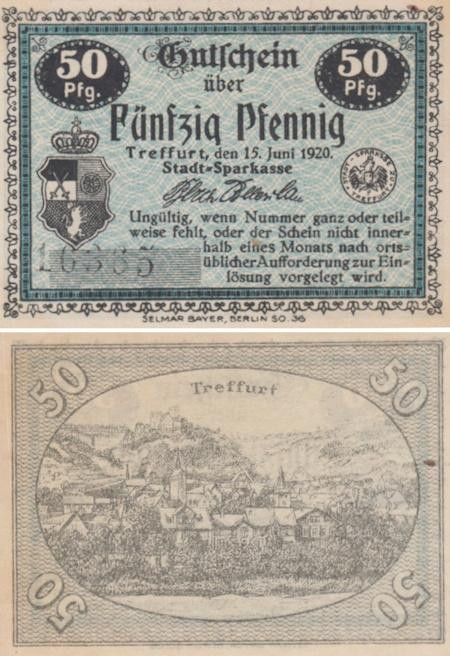 Бона. Германия. Треффурт 50 пфеннигов 1920 год. Нотгельд. (XF) 