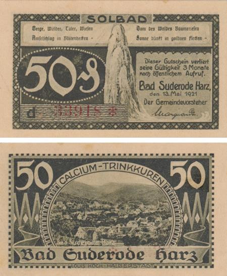  Бона. Германия. Бад-Зудероде 50 пфеннигов 1921 год (серия d). Нотгельд. (XF) 