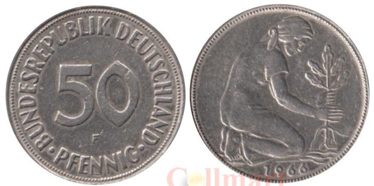  ФРГ. 50 пфеннигов 1966 год. (F) 