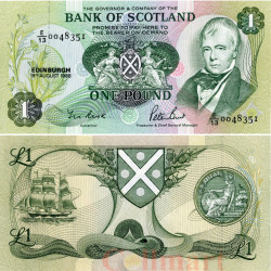 Бона. Шотландия 1 фунт 1988 год. Вальтер Скотт. (Пресс)