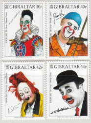 Набор марок. Гибралтар. Цирк, Знаменитые клоуны. 4 марки.